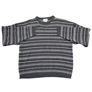 Vtg Knightsbridge Mens Striped Cotton Blend‎ Sweater Crew Gray L Eclectic Punk